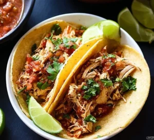 Slow Cooker Salsa Chicken cooked with just two ingredients for a quick meal