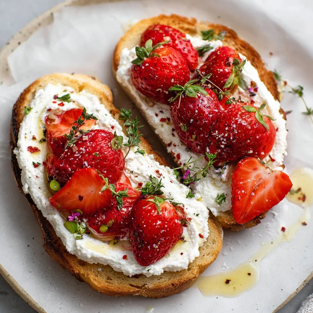 Delicious whipped ricotta toast topped with fresh ingredients
