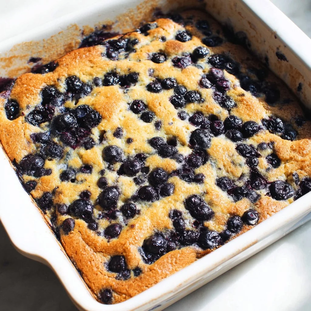 Delicious blueberry breakfast cake served on a rustic table.