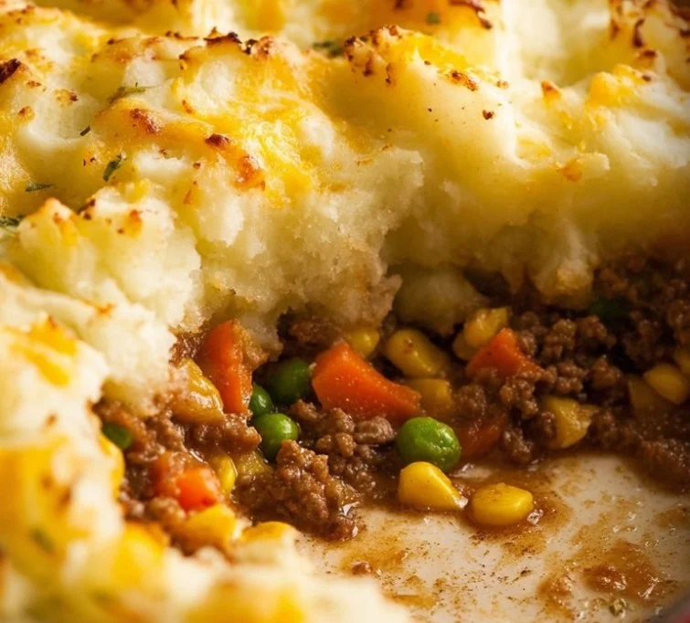 Delicious Shepherd's Pie made by Chef John, featuring savory meat and creamy mashed potatoes.