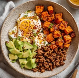 Savory Cottage Cheese Taco Bowl topped with fresh ingredients and spices