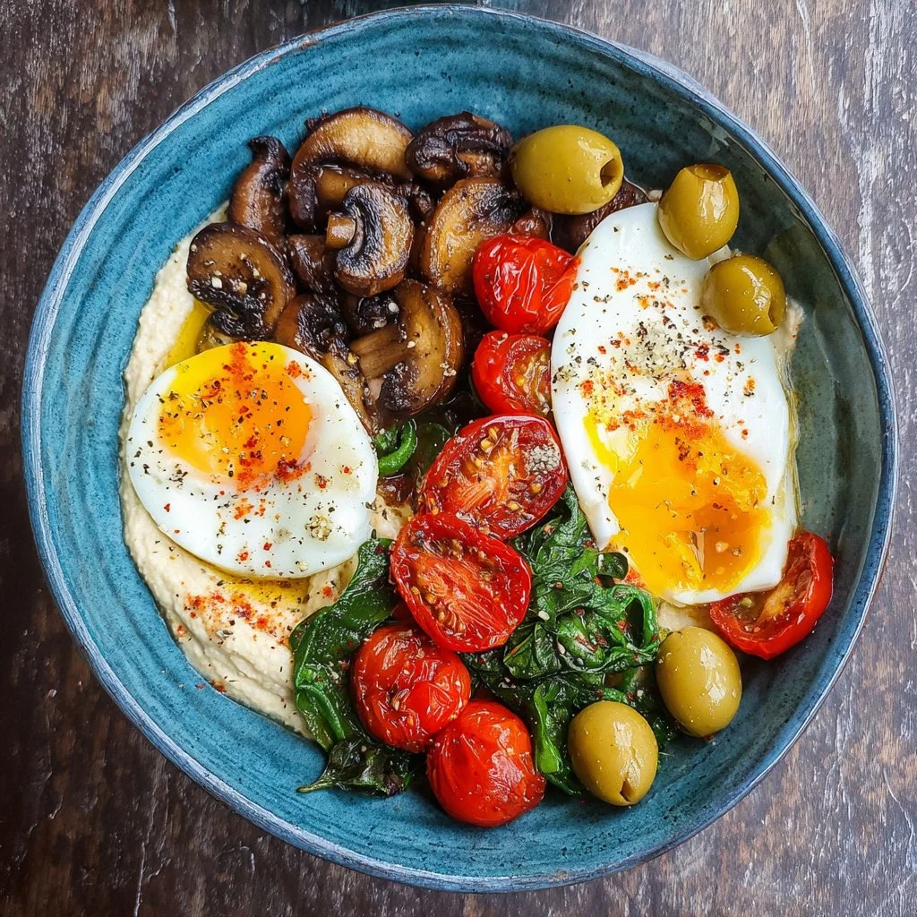 Protein-rich Mediterranean savory breakfast plate with healthy ingredients