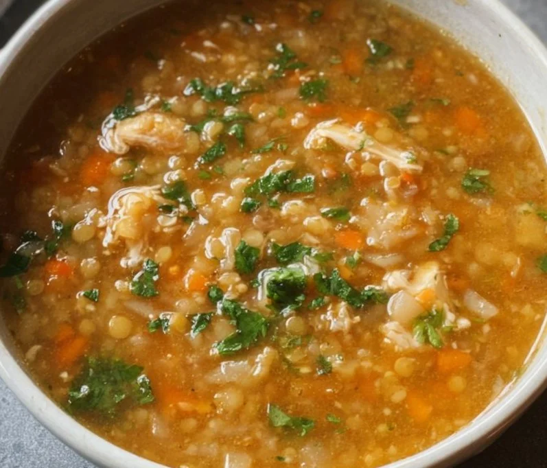 Slow Cooker Chicken and Red Lentil Soup with Fennel in a bowl