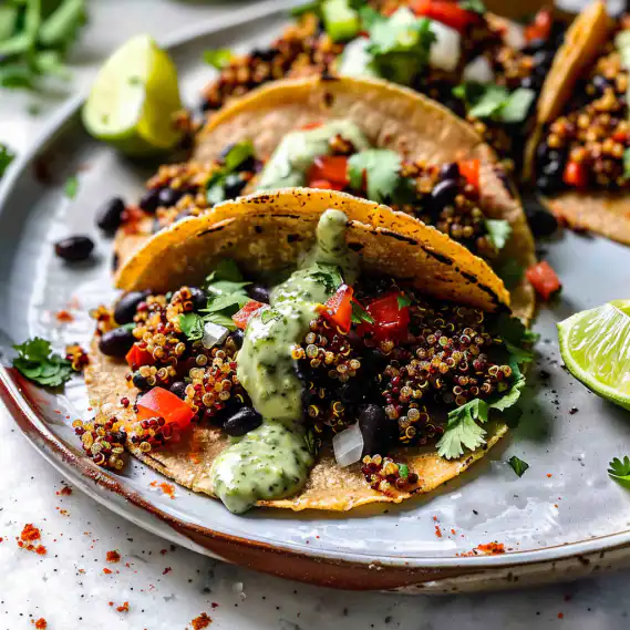 Black Bean Quinoa Tacos + Cilantro Lime Crema {Vegan} - PWWB Recipe 2 image 413