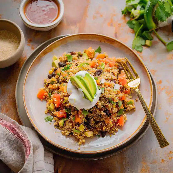 High Protein High Fiber Cheesy Quinoa & Black Bean Taco Skillet - Hannah Magee RD Recipe 2 image 823