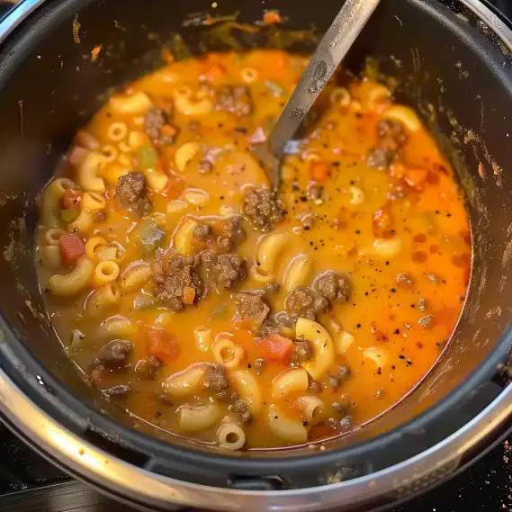 One-Pot Creamy Cheeseburger Macaroni Soup with Ground Beef and Melted Cheese 2 image 951