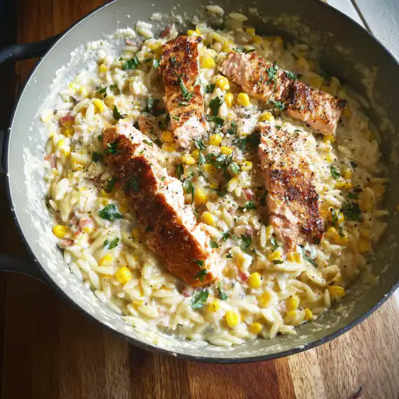 Easy Creamed Corn Orzo with Salmon Recipe for Weeknight Dinners 3 image 101