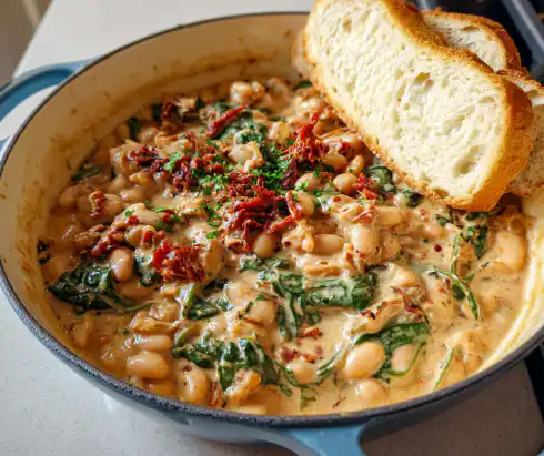 High-Protein Dinner Recipe: Creamy Tuscan Bean & Sun-Dried Tomato Skillet 2 image 112 e1777998967464