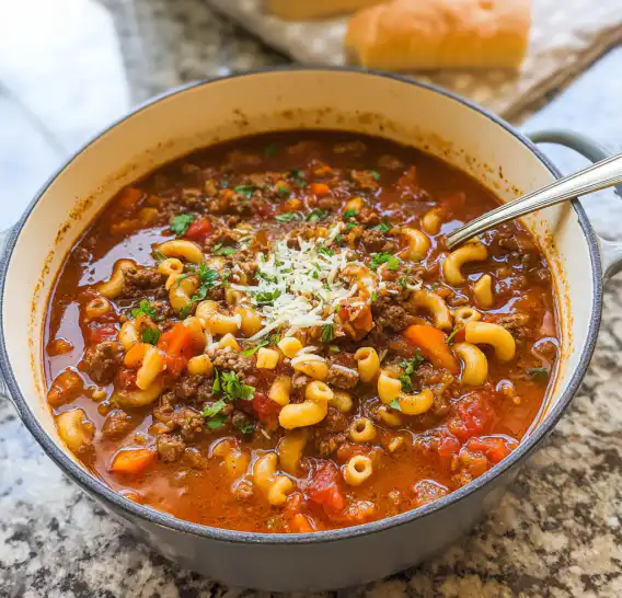 Easy One-Pot Beef & Tomato Macaroni Soup Recipe 3 image 124 e1778013415997