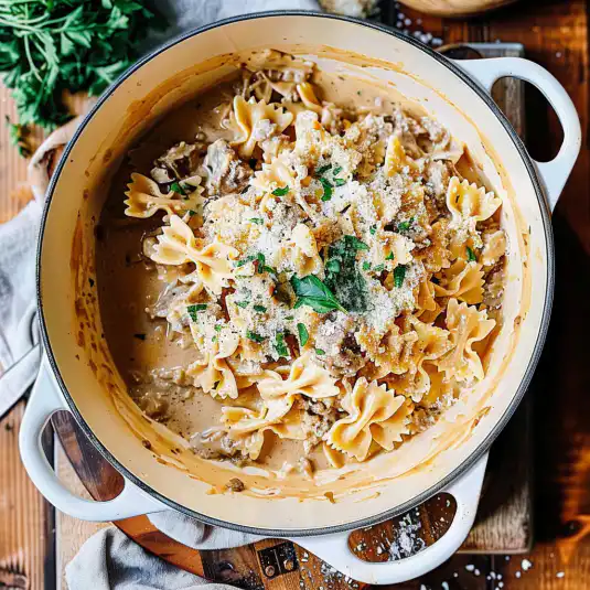 Garlic Parmesan Bowtie Pasta with Creamy Beef recipe | Easy Weeknight Dinner 5 image 2