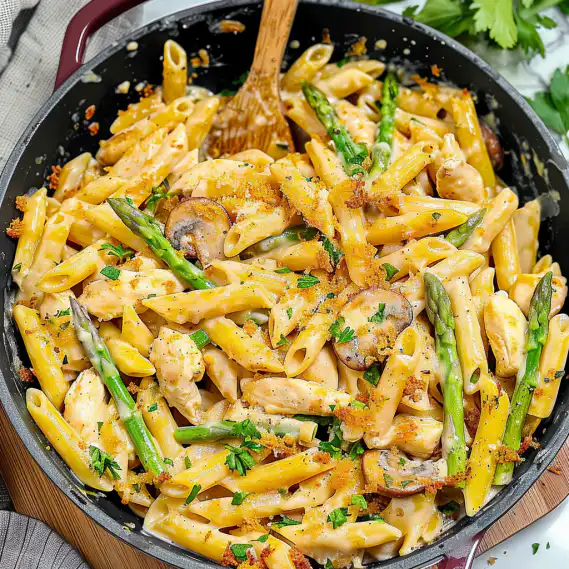 Easy Creamy Mushroom Asparagus Chicken Penne Recipe for Dinner 2 image 222