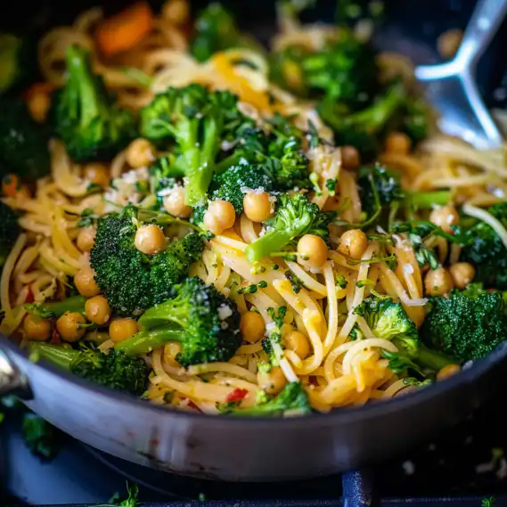 Broccoli Chickpea Pasta: Easy Healthy Vegetarian Entree Recipe 2 image 398