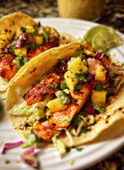 Delicious Salmon Tacos & Pineapple Avocado Salsa Recipe 2 image 77 e1777889124329