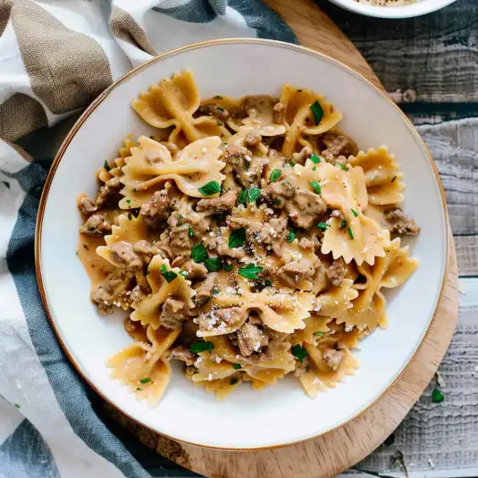 Garlic Parmesan Bowtie Pasta with Creamy Beef recipe | Easy Weeknight Dinner 4 image