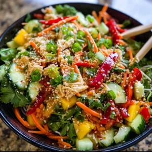 Crispy spring roll salad served in a bowl with fresh vegetables and dressing