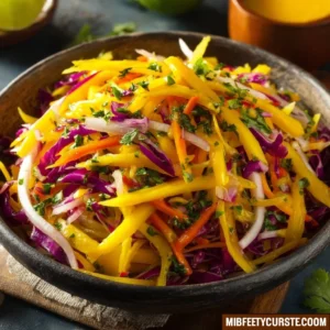 Quick and easy mango slaw salad topped with fresh ingredients