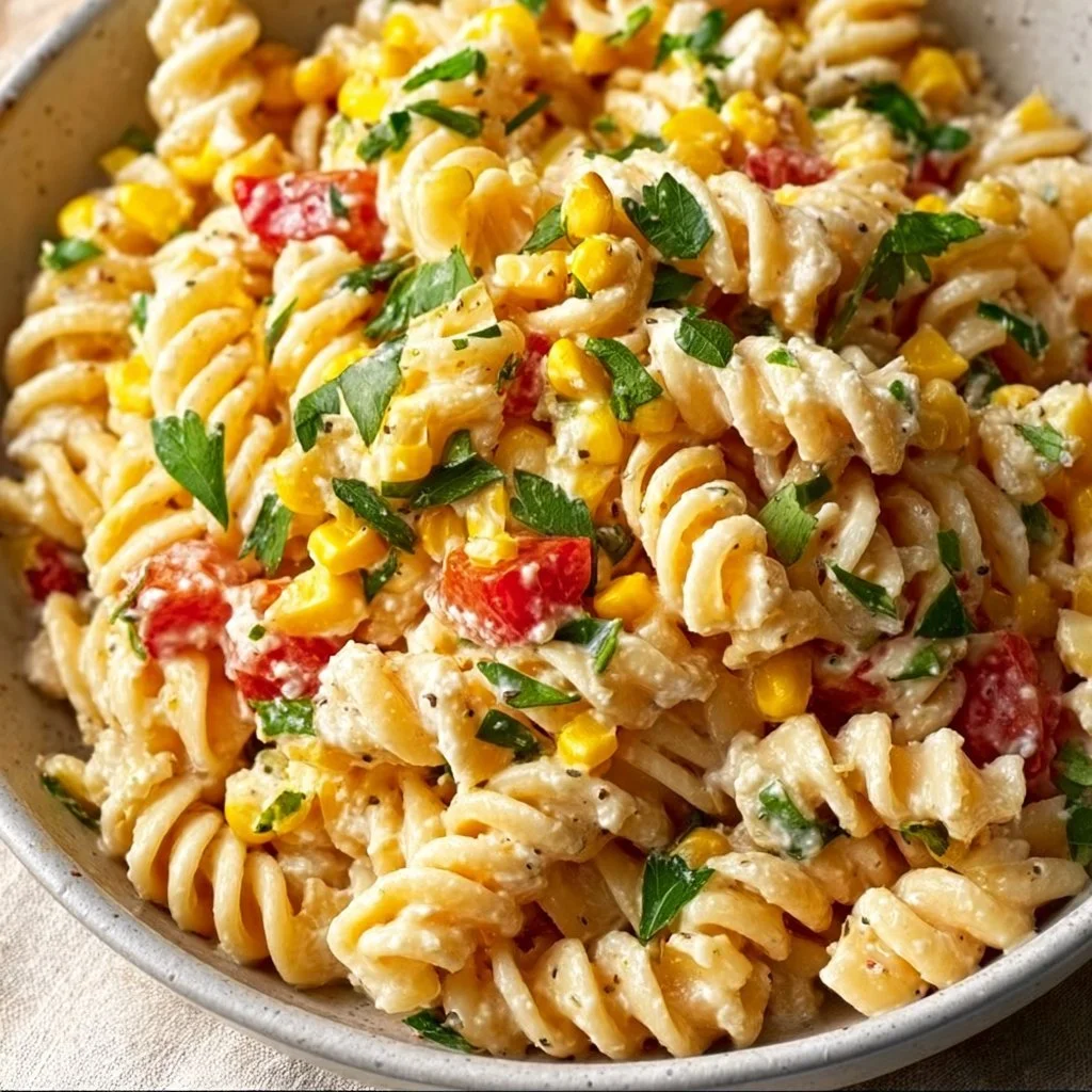 Savory Street Corn Pasta Salad with fresh ingredients and vibrant flavors