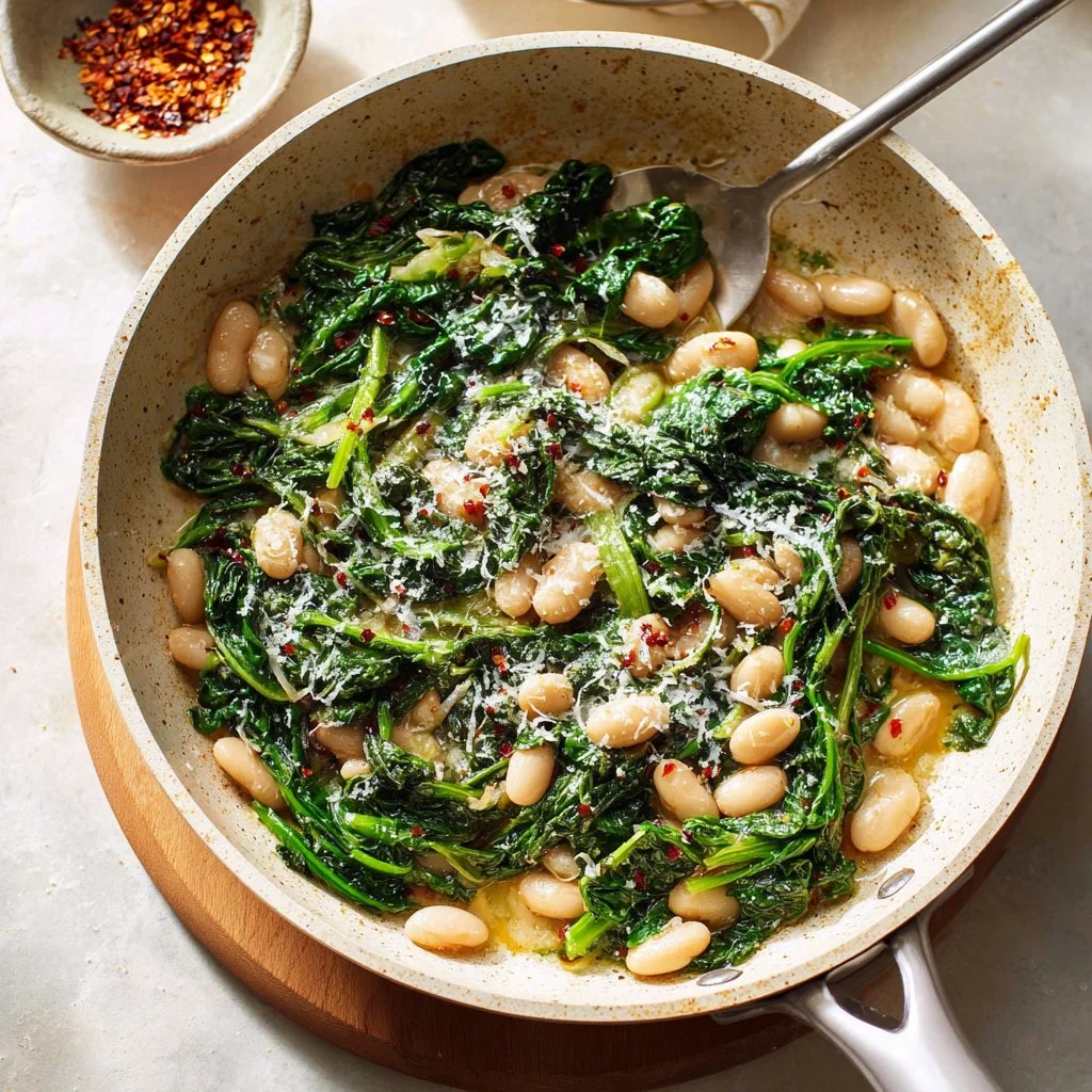 Creamy skillet white beans in a pan, perfect for healthy side dishes.