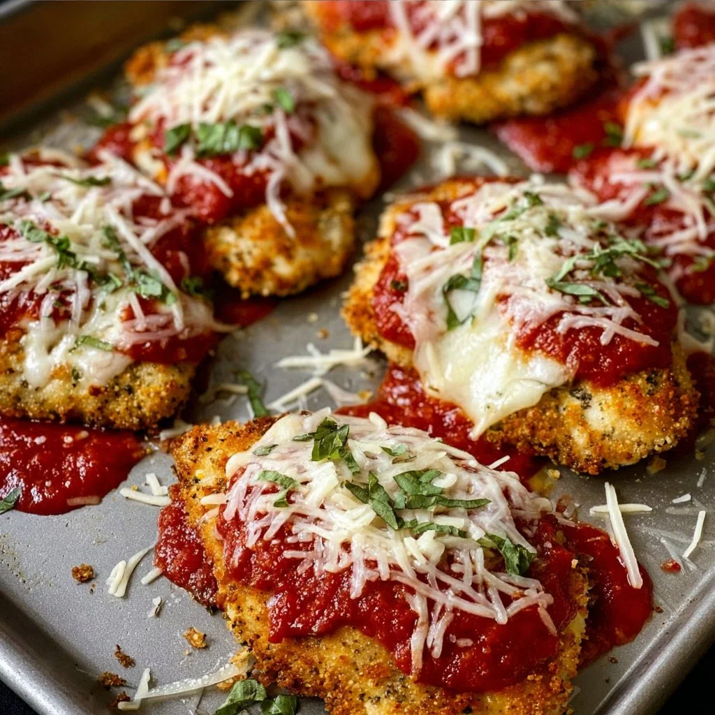 Delicious crispy low carb chicken parmesan served on a plate