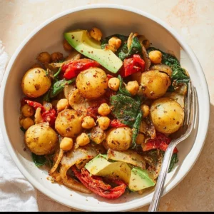 One-Pan Vegan Breakfast Skillet packed with colorful vegetables and tofu