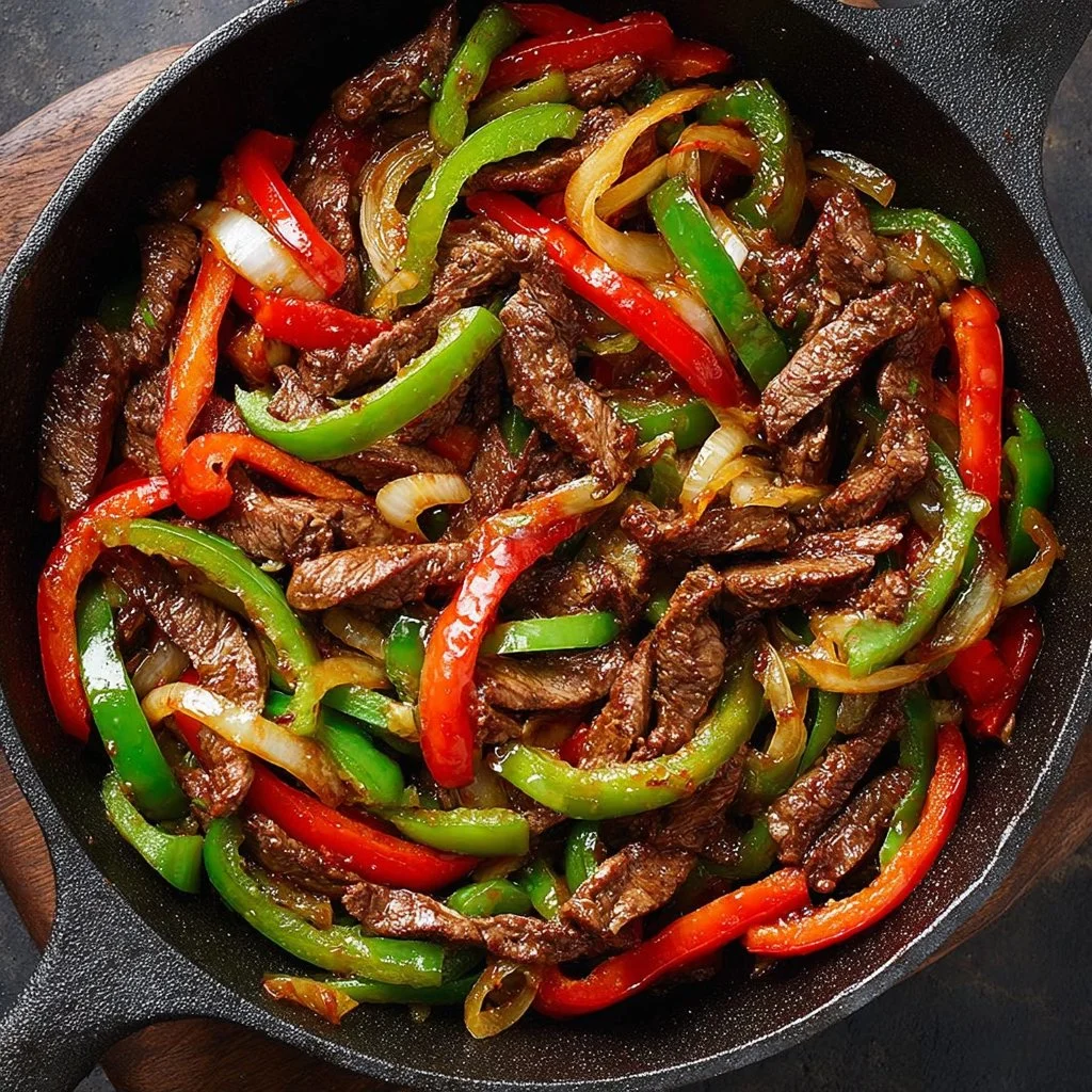 Pepper steak stir fry on a plate ready for dinner