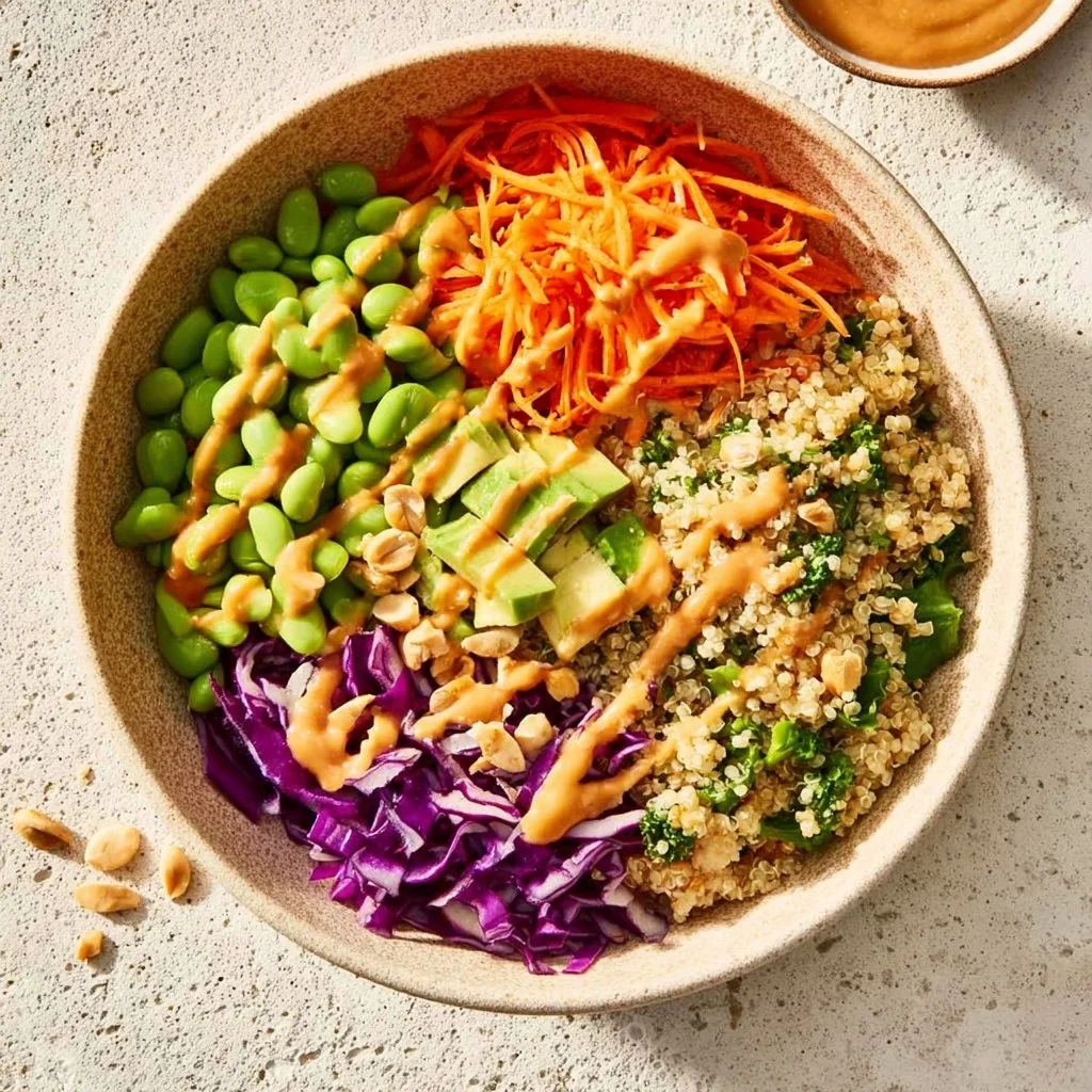 Tangy Asian Crunch Edamame Salad with colorful veggies and dressing